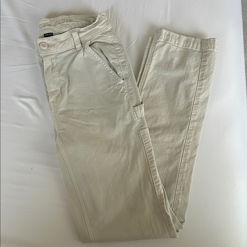American Eagle High Rise Straight Cargo Pant Cream